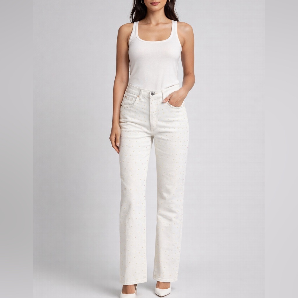 Vintage Valentino Women's White Beaded Jeans